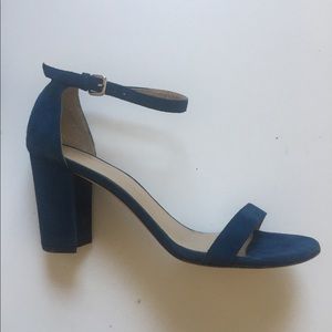 Stuart Weitzman Nearly Nude Sandals in Blue Suede